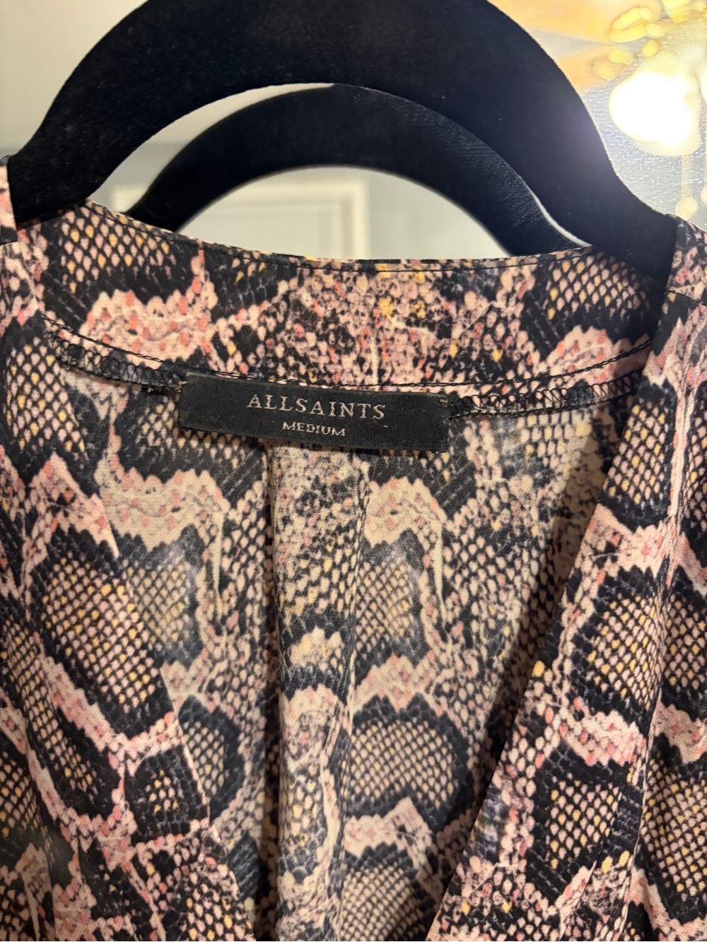 AllSaints Pink and Black Snake-Print Jacket